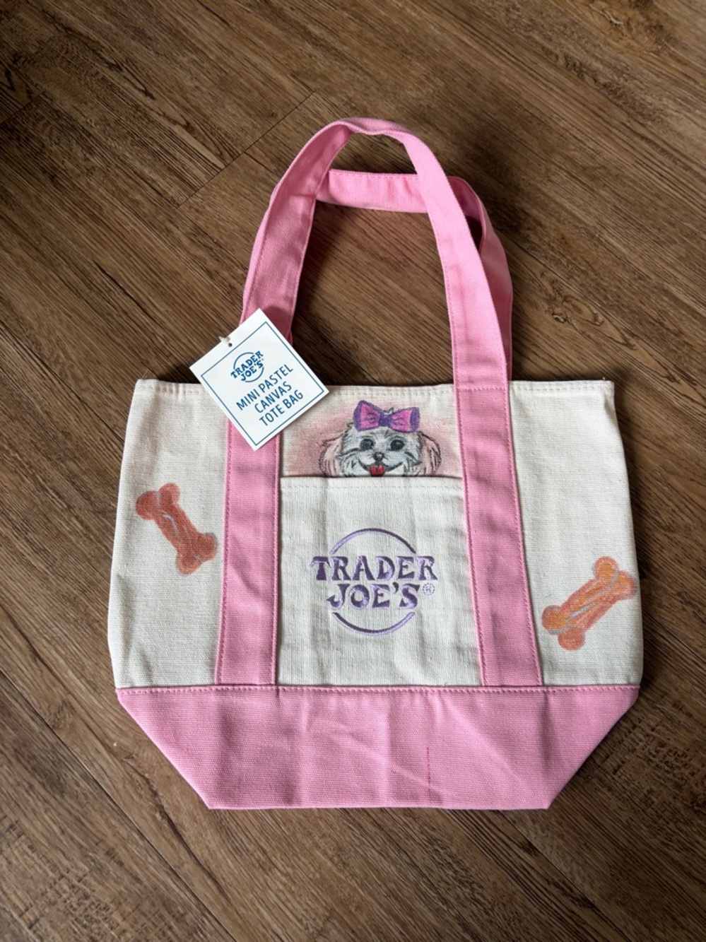 TRADERS JOE’S Mini Canvas Tote Maltipoo Painting Art by @sails66 NWT 13”x11”